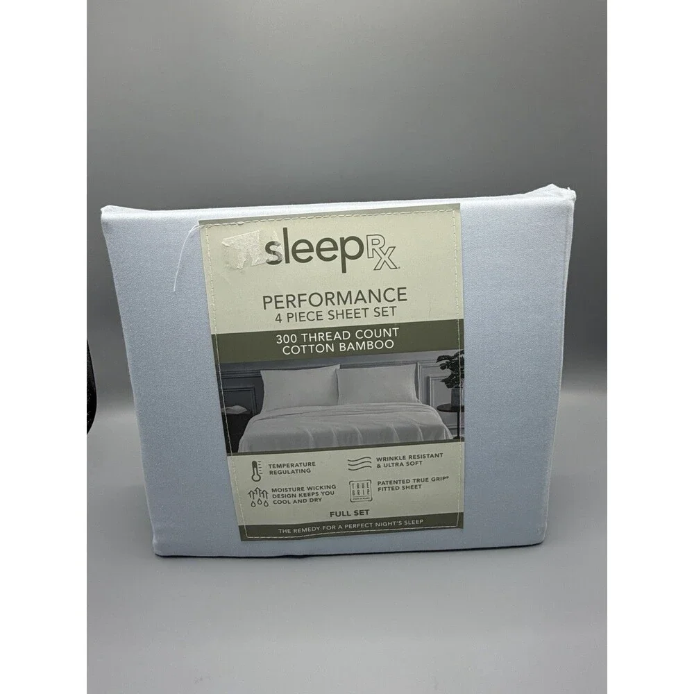 Sleep RX SleepRX 300 Thread Count 4-Pc. Sheet Set Light Blue FULL
